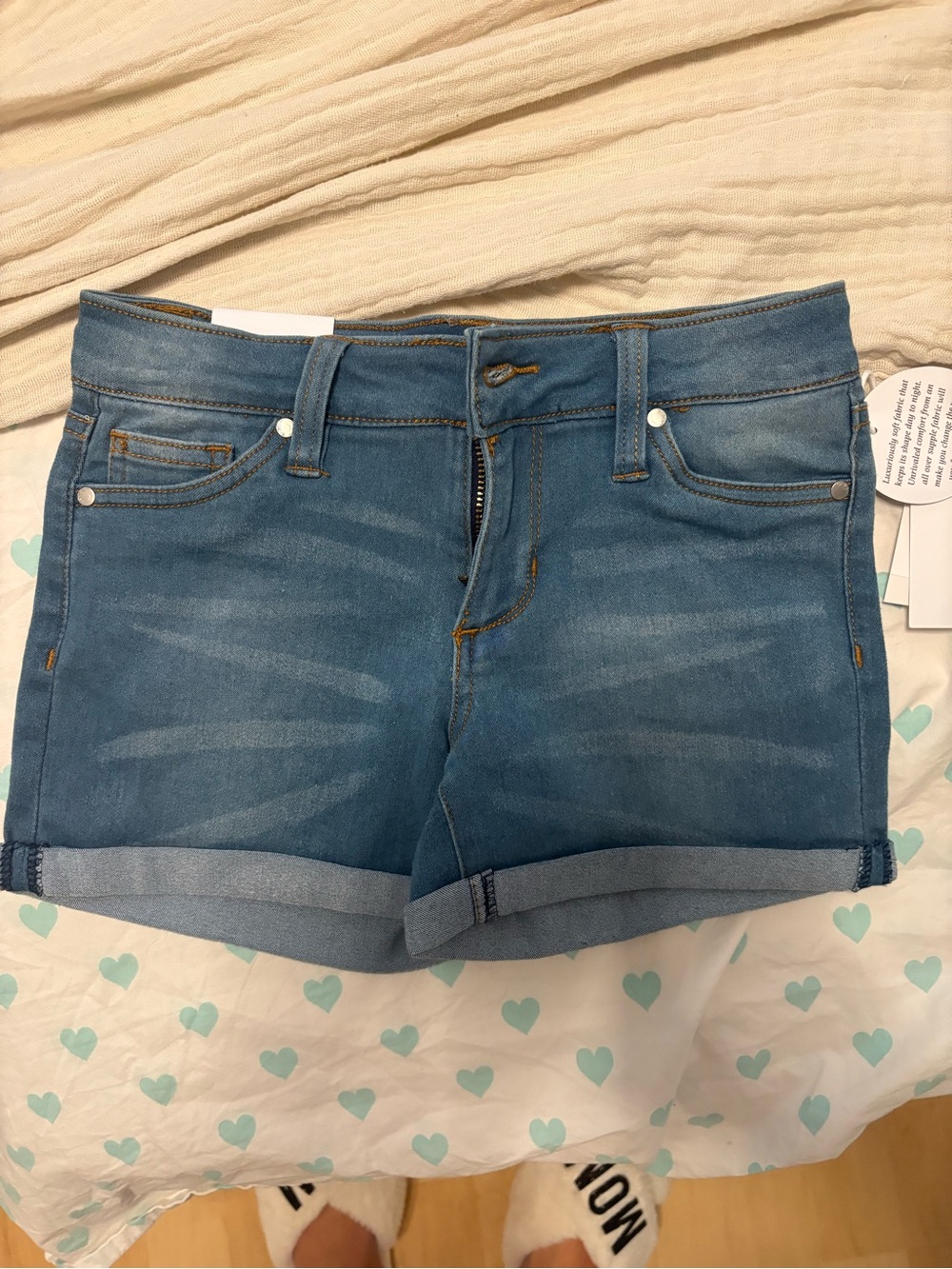 Girls' Blue Rolled-Cuff Denim Shorts with Pocket Detailing
